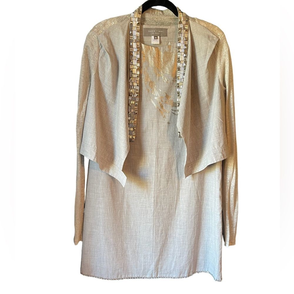 Sachin + Babi For Ankasa Grey Linen Silk Shift Dress W/ Cardigan Jacket Sz 10